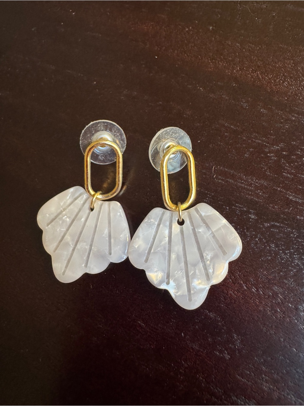 Gold and White Shell Drop Earrings - Elegant Women's Jewelry